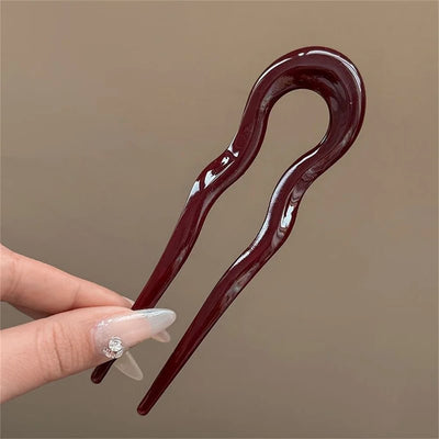 U-Shaped Hair Fork Fashion Tortoiseshell Acetate Acrylic Hairpin Geometric Headwear Hair Sticks Women Girls Hair Accessories - Smarsty