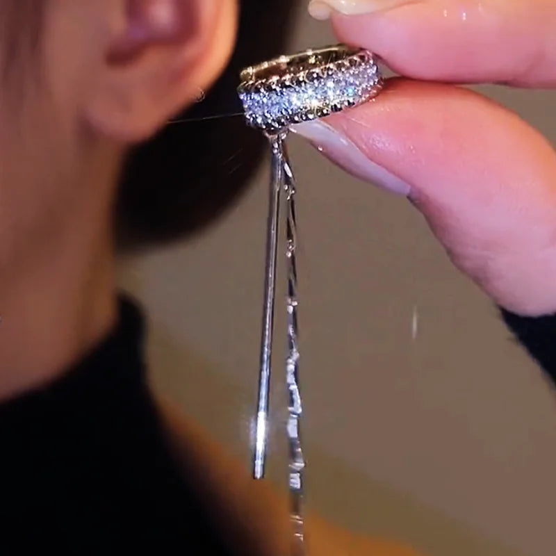 Zircon C Shape Long Tassel Ear Cuffs No Piercing Earrings - Smarsty