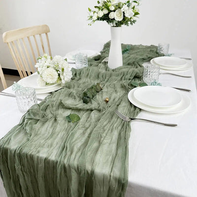 Sage Semi-Sheer Gauze Table Runner for Elegant Dining - Smarsty