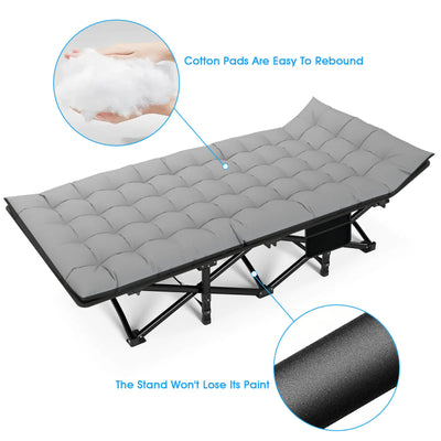 Folding Camping Cot Camp Cots Portable Heavy Duty Outdoor Camping Bed for Adults Home Beach RV Noon Break 200KG Bearing - Smarsty