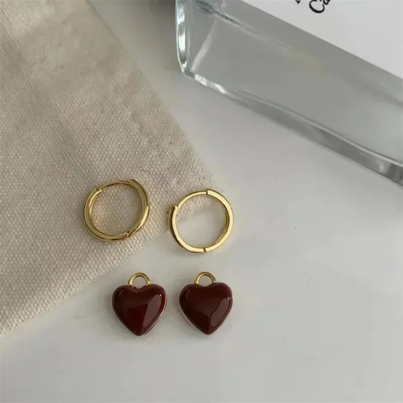 Red Epoxy Heart Drop Earrings for Women in Pink and White - Smarsty