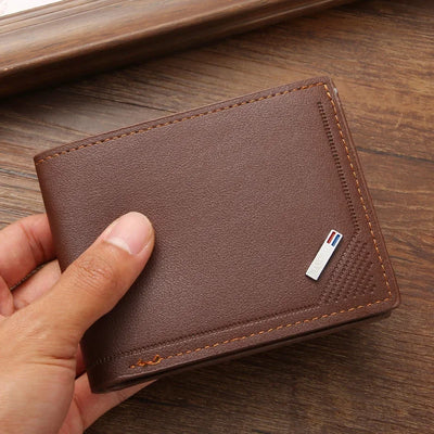Men's Short Frosted Leather Wallet, Multi-Slot Coin Pocket Photo Holder Small Men's Wallet - Smarsty