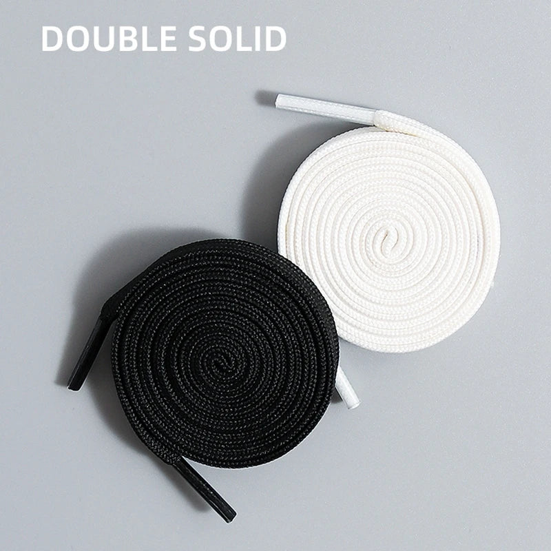 1 Pair Black White Shoe Laces Flat Double Woven Anti-slip Polyester Shoelaces Sports Casual White Shoes Classic Shoelace - Smarsty