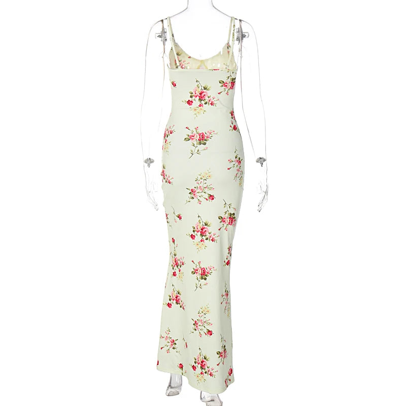 Dulzura Sexy Y2K Clothes Floral Print Sleeveless Backless Bodycon Maxi Dresses For Women 2023 Club Birthday Party Elegant Outfit - Smarsty