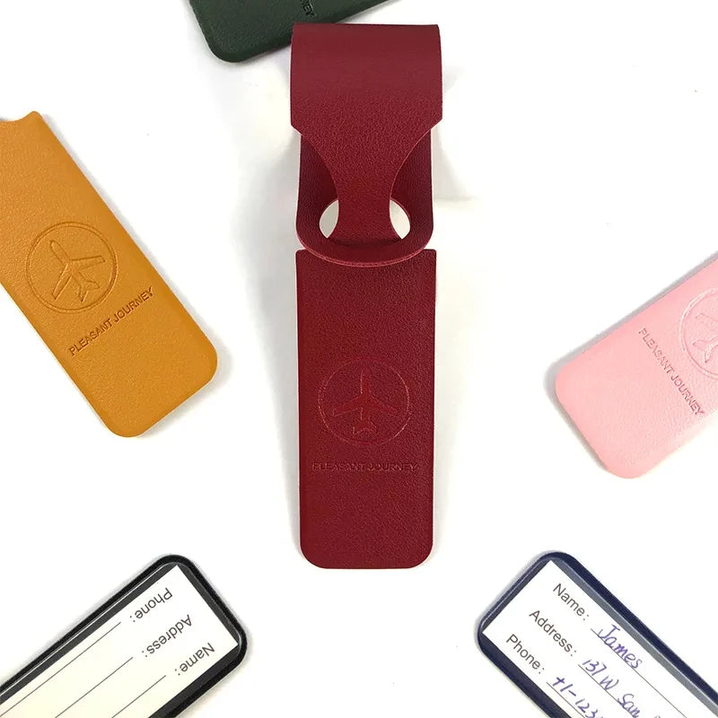 1PC PU Leather Luggage Tag Creative Baggage Suitcase Identifier ID Addres Holder Boarding Tags Portable Label Travel Accessories - Smarsty