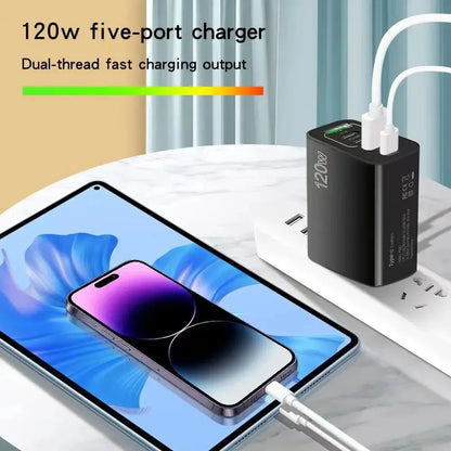 120W 5 Port USB PD Charger Fast Charging Wall Adapter - Smarsty