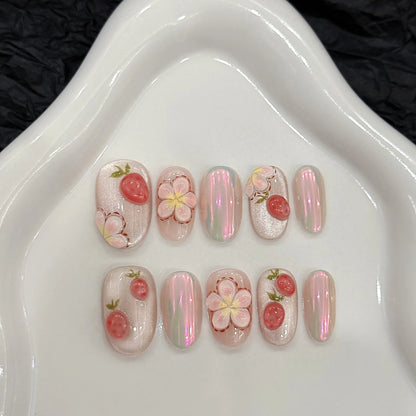 Handmade Pink Press On Nails with Rhinestones - Smarsty