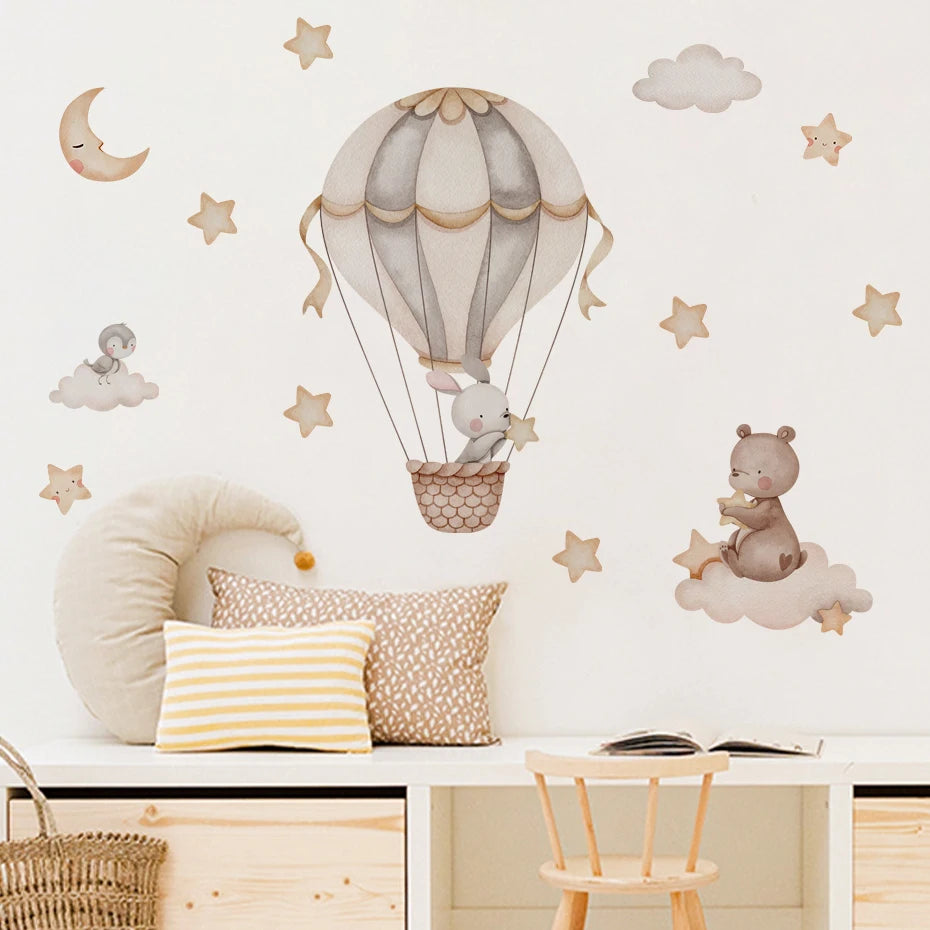 Cartoon Hot Air Balloon Animal Wall Stickers for Nursery - Smarsty