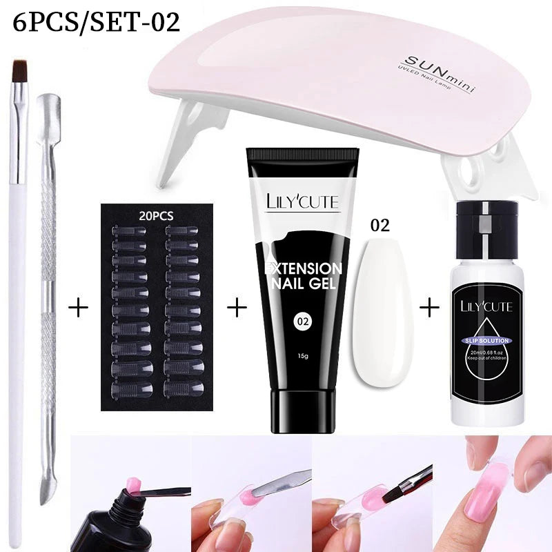 LILYCUTE Nail Gel Set with 6W LED Lamp for Quick Manicure - Smarsty