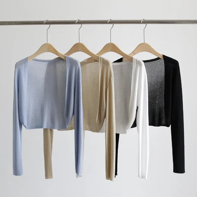Sun Protection Knit Cardigan Women's Thin Coat Ice Silk Outerwear Cover-up Shawl Air Conditioning Shirt Summer - Smarsty
