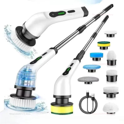 9 in 1 Electric Spin Scrubber Cordless Cleaning Brush Shower Scrubber Adjustable Extension Handle Waterproof For Tub Tile Floor - Smarsty