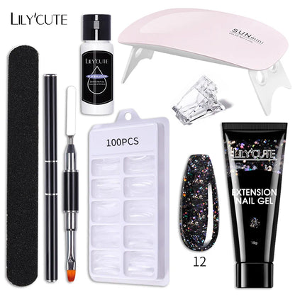 LILYCUTE Nail Gel Set with 6W LED Lamp for Quick Manicure - Smarsty