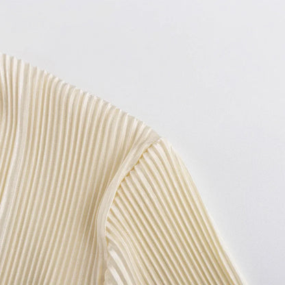 2024 Women Pleated Plain Shirts Spring Fall Chic Long Flare Sleeve V- Neck Tie Up Cardigans Tops for Casual Party Street - Smarsty