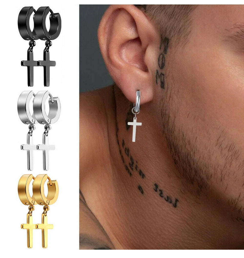 Stainless Steel Cross Dangle Earrings for Men and Women - Smarsty