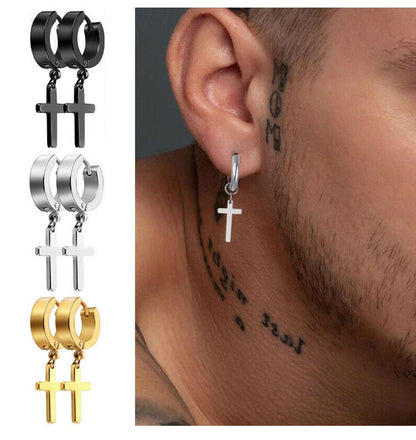 Stainless Steel Cross Dangle Earrings for Men and Women - Smarsty