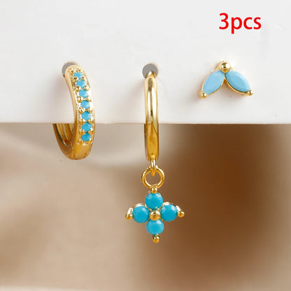Green Zircon Flower Dangle Earrings Set for Women Fashion Jewelry - Smarsty