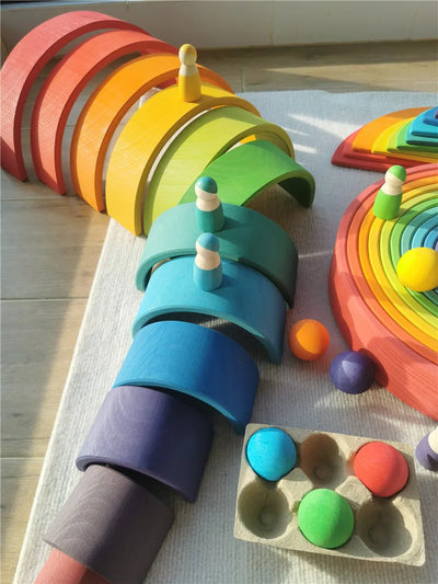 High Quality Wooden Toys Lime Wood Rainbow Arch Stacking Blocks Building Semi Color Sorting Peg Dolls Balls Slat for Kids Play - Smarsty