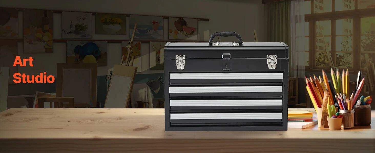 SucceBuy 20.5in Metal Tool Box Portable 4-Drawers Tool Chest with Drawers Locking Multi-Function Tool Organizer for Workshop
