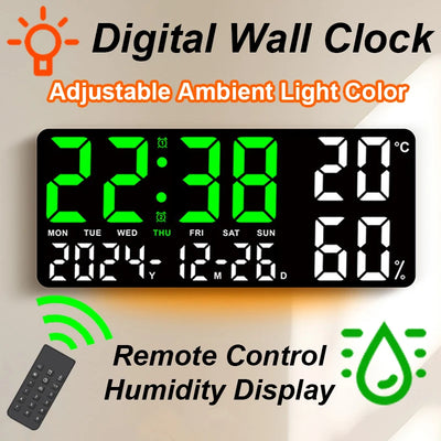 Digital Wall Clock with Remote Control and Humidity Display - Smarsty