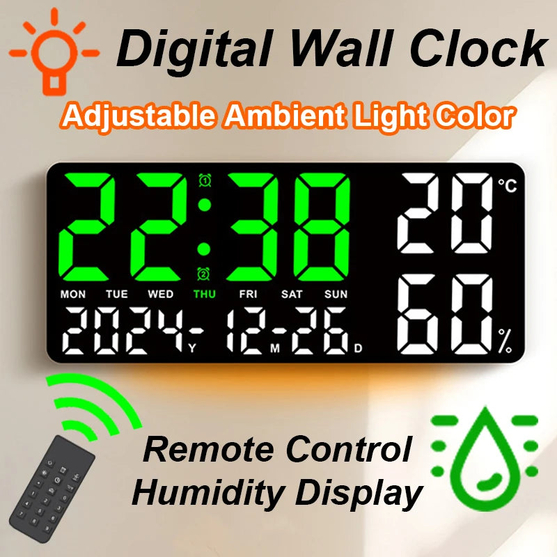 Digital Wall Clock with Remote Control and Humidity Display - Smarsty