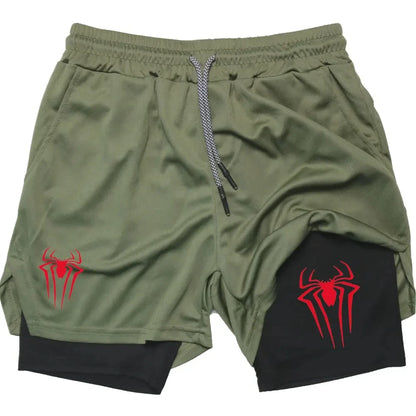 Y2K Performance Shorts Men Spider Printed GYM Casual Sports Compression Shorts Workout Running Mesh 2 In 1 Sport Short Pants - Smarsty