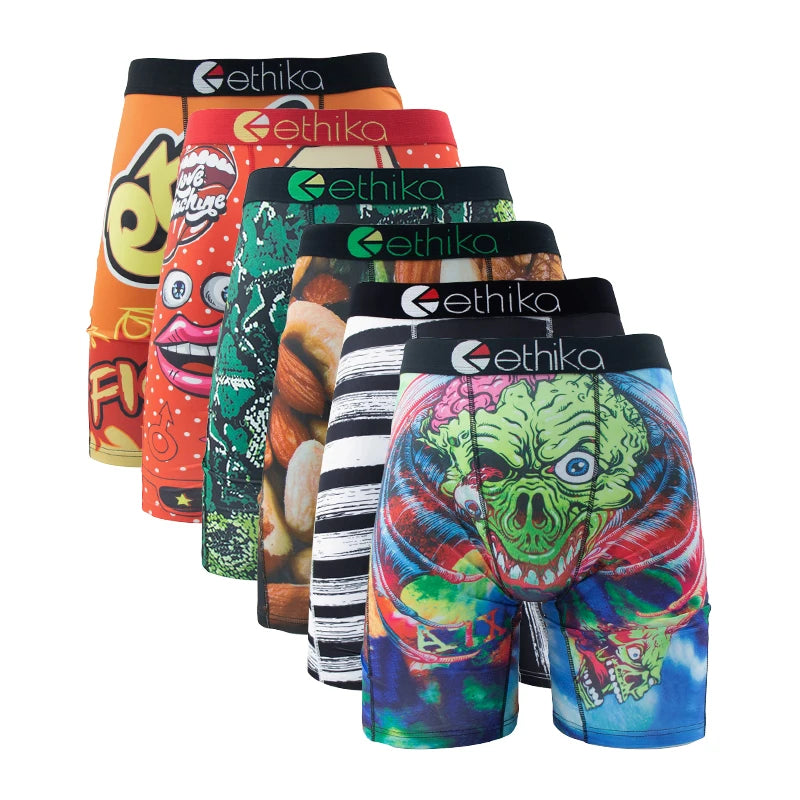 ETHIKA 6Pcs Men Underwear Boxers Breathable Man Swimming Underpants Plus Size Print Mens Panties Trunks Sexy Men's Boxershorts - Smarsty