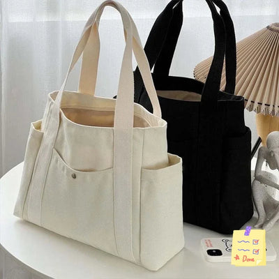 Large Capacity Canvas Tote Shoulder Bag For Work College - Smarsty