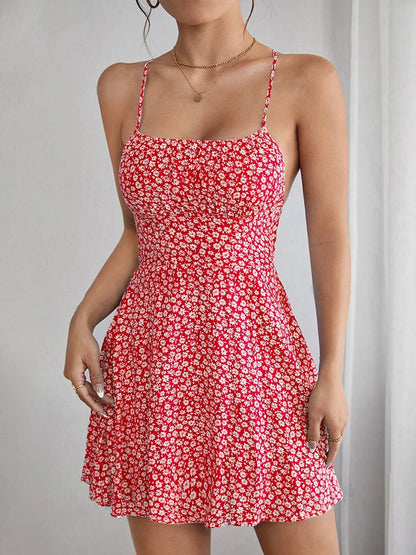 Womens Dresses Sexy Floral Backless Bandage Holiday Beach Dress Summer Fashion Red Short New In Dresses 2025 - Smarsty