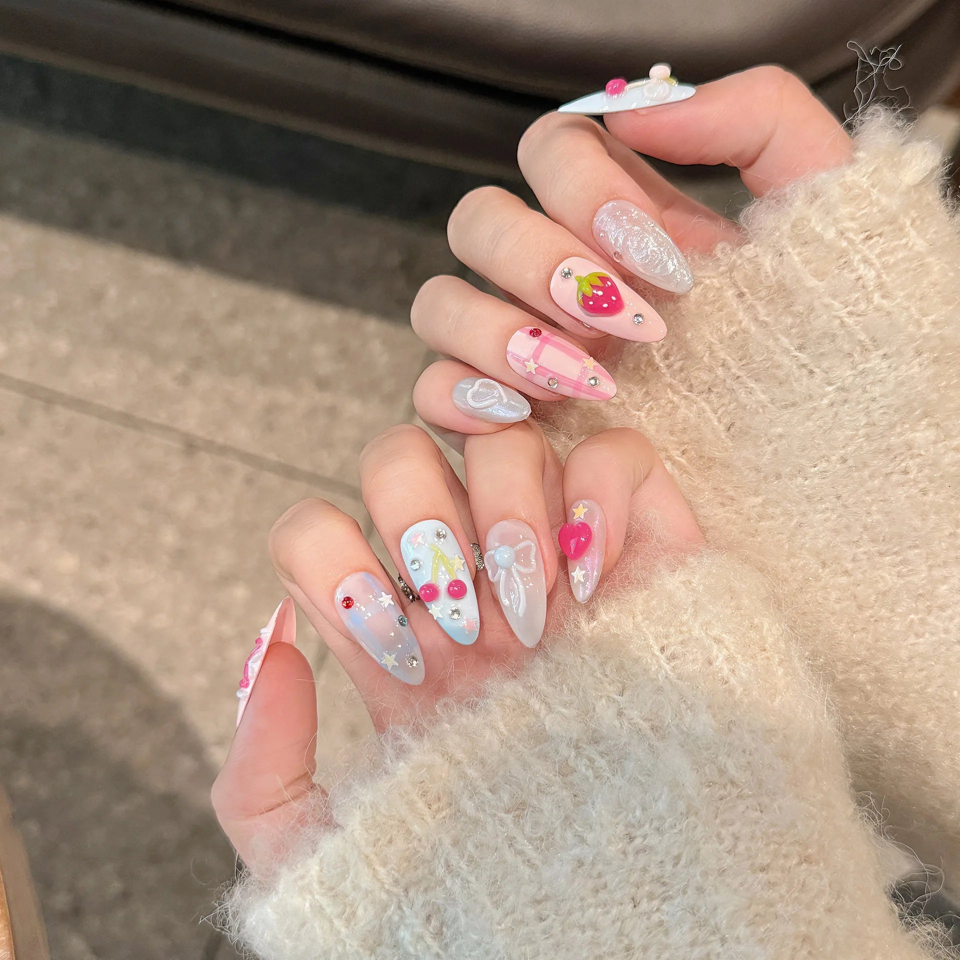 Handmade Press On Nails in Sweet Pink Blue Colors - Smarsty