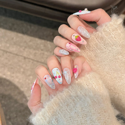 Handmade Press On Nails in Sweet Pink Blue Colors - Smarsty