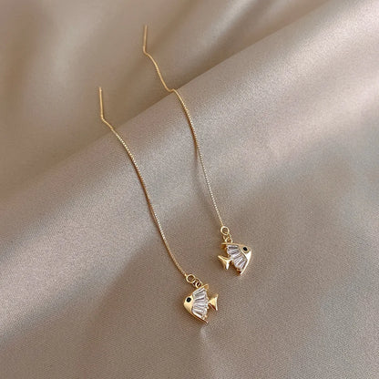 Geometric Gold Drop Earrings for Women with Long Tassels - Smarsty