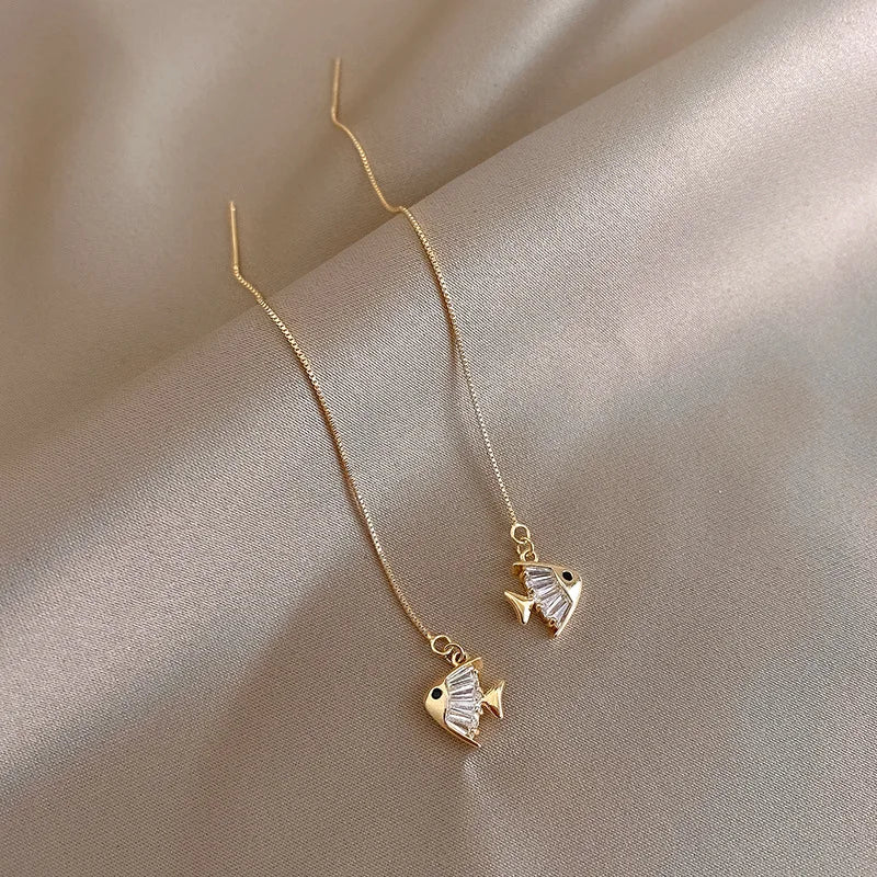 Geometric Gold Drop Earrings for Women with Long Tassels - Smarsty