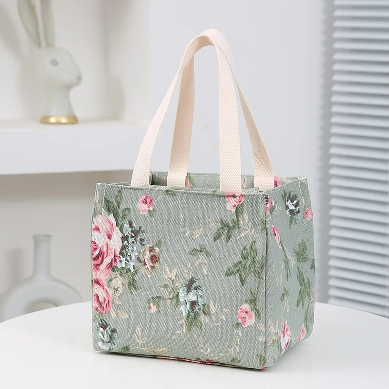 Insulated Floral Lunch Bag Large Capacity Bento Cooler - Smarsty