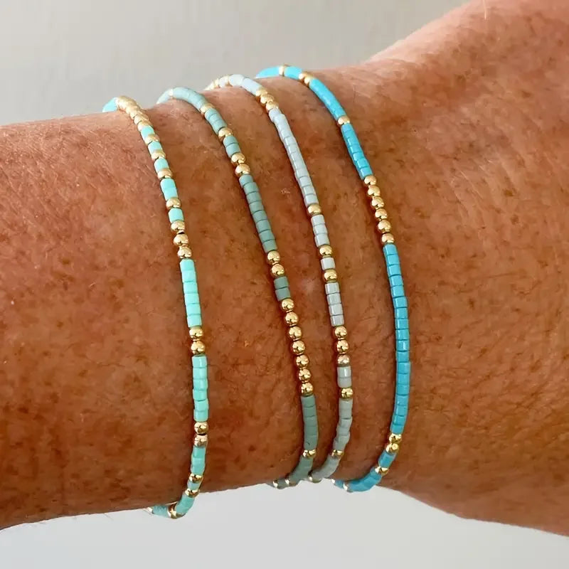 Turquoise Seedbeads Stretch Bracelet Set for Women - Smarsty