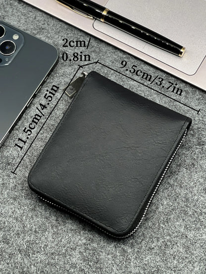 Zippered Slim Mens PU Wallet - Compact Size for Coins & Cards - Business Design - Smarsty