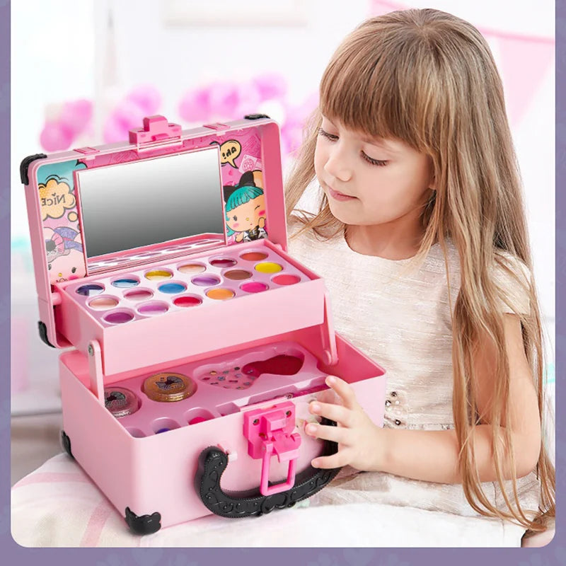 Children Makeup Cosmetics Pretend Playing Box Princess Make Up Girl Toy Play Set Lipstick Eye Shadow Safety Nontoxic Kit Toy Kid - Smarsty
