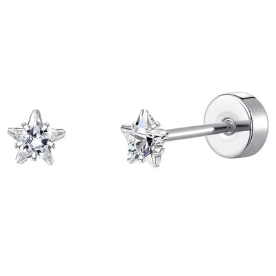 Stainless Steel Heart Moon Ear Studs Screw Back Cartilage - Smarsty