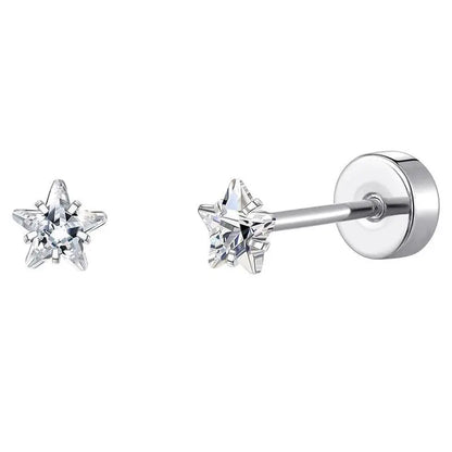 Stainless Steel Heart Moon Ear Studs Screw Back Cartilage - Smarsty