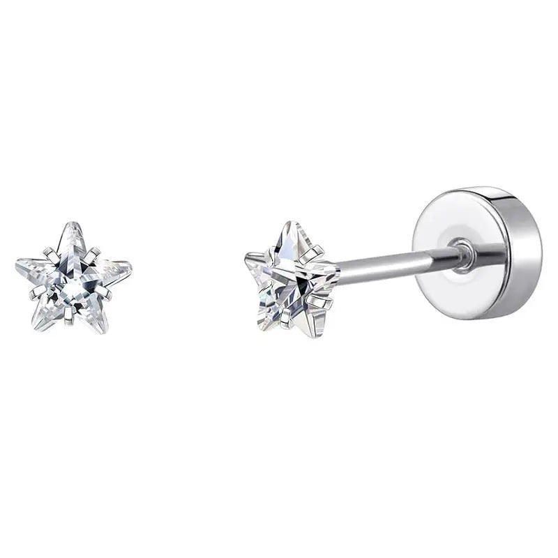 Stainless Steel Heart Moon Ear Studs Screw Back Cartilage - Smarsty