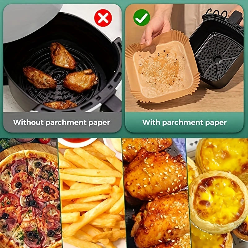 Air Fryer Paper Liners Disposable Oil-Proof Waterproof Baking Paper Round Square And Rectangle Parchment Kitchen Party Supplies - Smarsty
