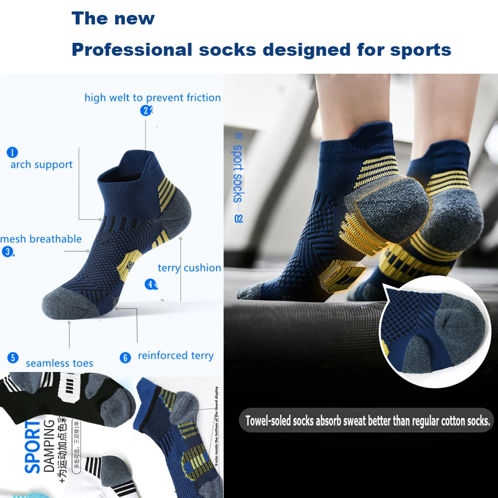 3Pair Professional Fitness Sports Socks Towel Bottom Non-Slip Running Socks Men Women Short Quick-Drying Basketball Training Sox - Smarsty