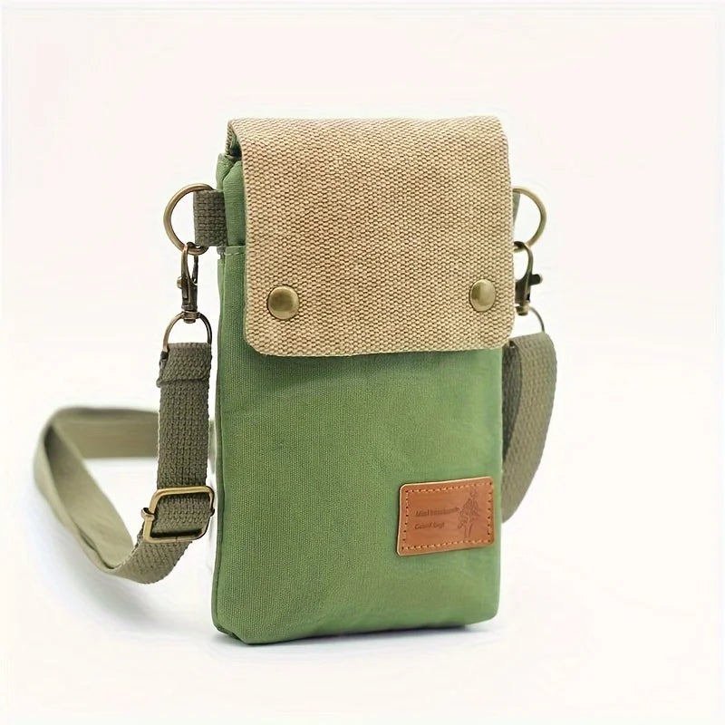 Canvas Crossbody Bag With Cell Phone Pocket And Coin Purse - Smarsty