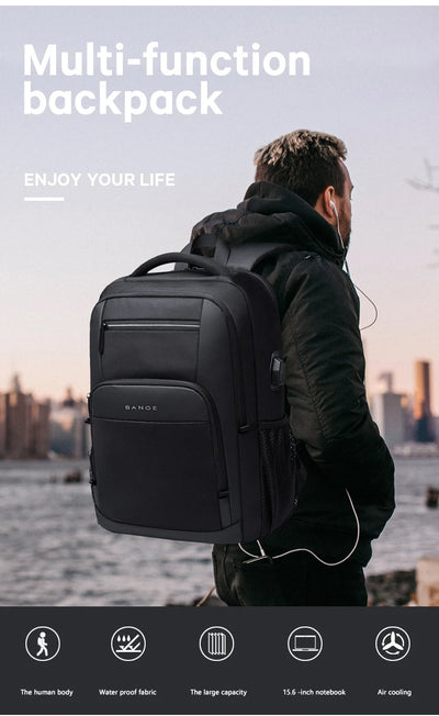 BANGE Travel Waterproof Backpack with USB Charging Port Fit 15.6 Inch Laptop Backpacks for Men and Women, Teenager School Bags - Smarsty