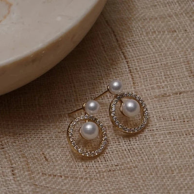 14K Gold Luxury Earrings With Zircon Pearl Twist Design - Smarsty