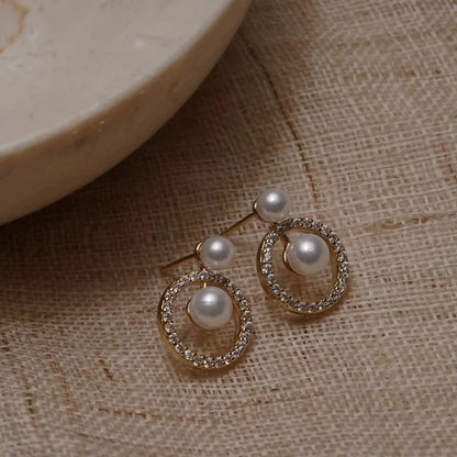 14K Gold Luxury Earrings With Zircon Pearl Twist Design - Smarsty