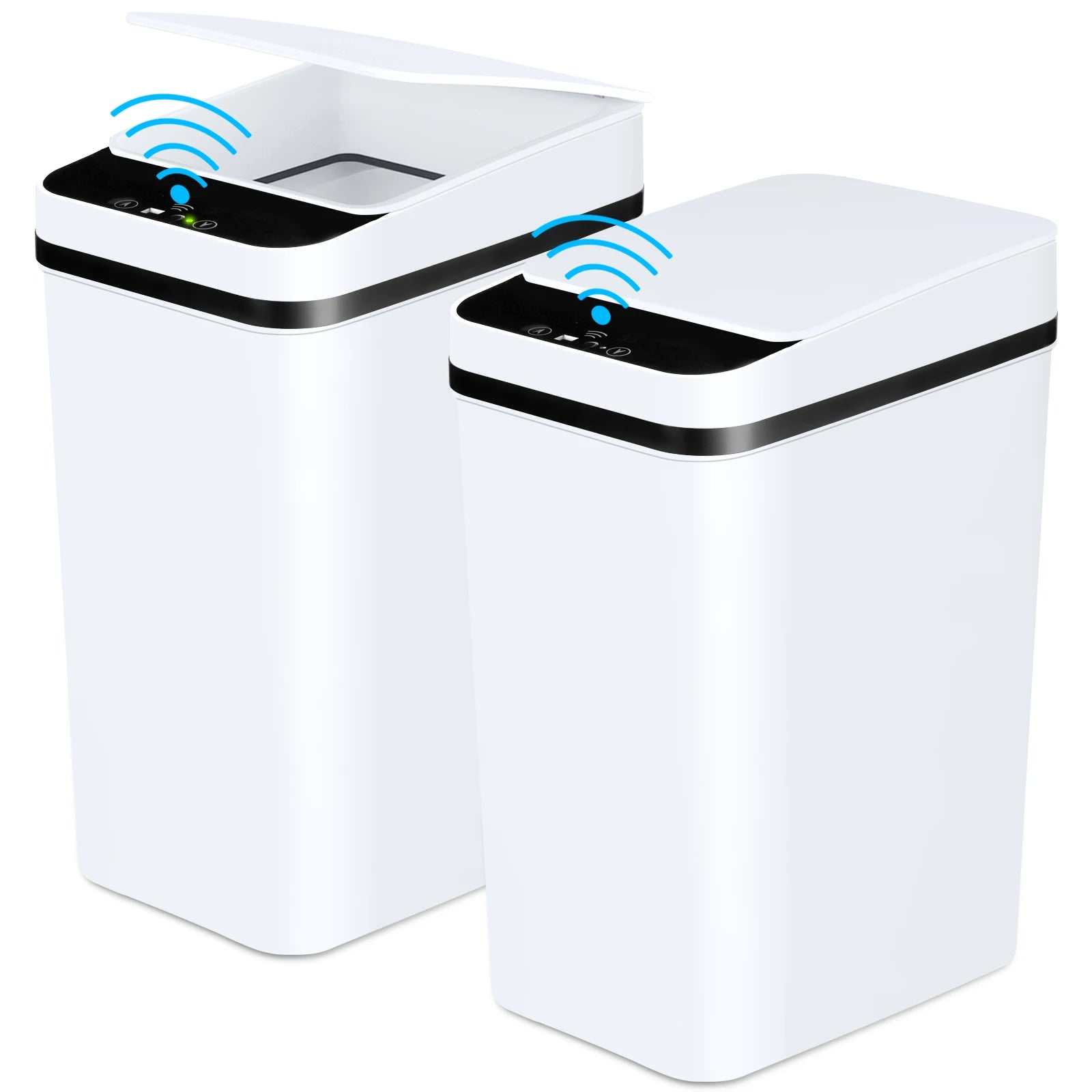 2 Pack 12L Bathroom Automatic Trash Cans Touchless Motion Sensor Slim with Lid for Bathroom Bedroom Living Room Office White - Smarsty