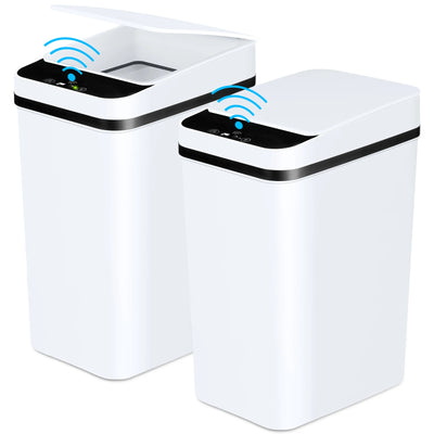 2 Pack 12L Bathroom Automatic Trash Cans Touchless Motion Sensor Slim with Lid for Bathroom Bedroom Living Room Office White - Smarsty