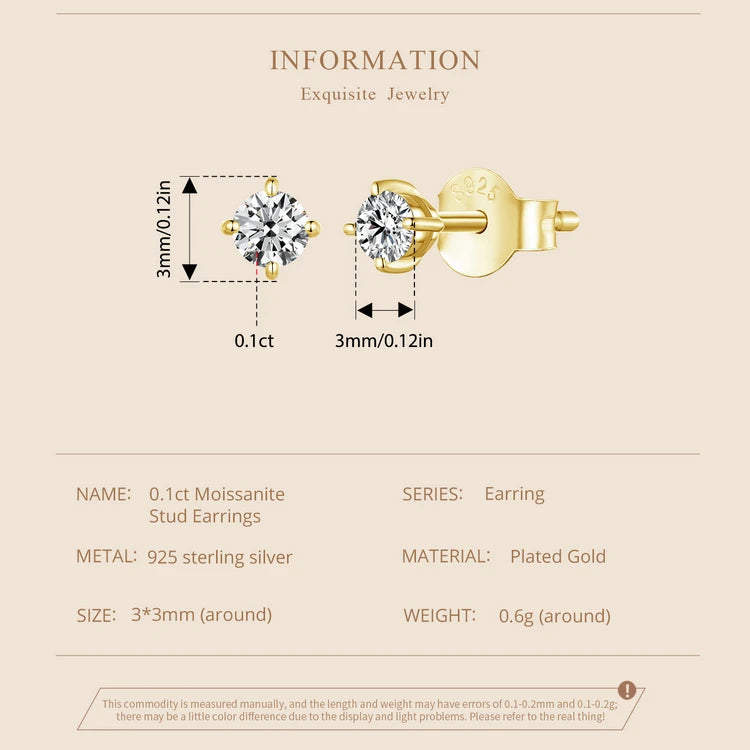 Moissanite Earrings 925 Sterling Silver D Color Studs - Smarsty