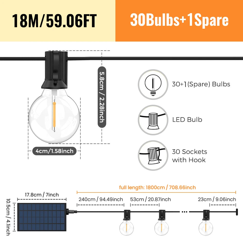 Solar String Lights Outdoor with Shatterproof Bulbs - Smarsty