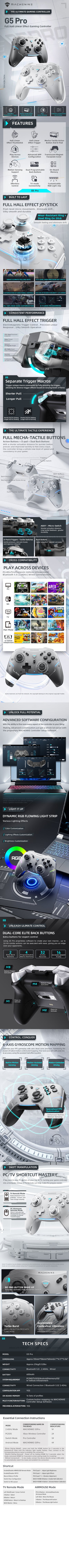 Machenike Wireless Gaming Controller G5 Pro for Switch and PC - Smarsty